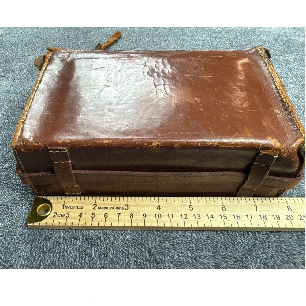 Vintage Coronet Brown Leather Camera Case Antique Hard Shell Bag Brass Lock